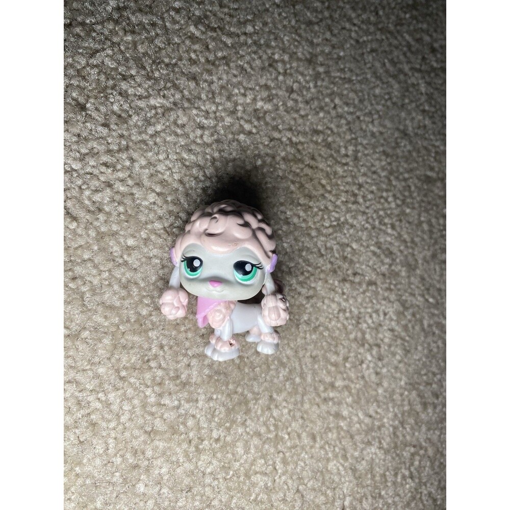 Littlest Pet Shop #152 Pink Poodle Dog Red Magnet Green Eyes Bandana Bow